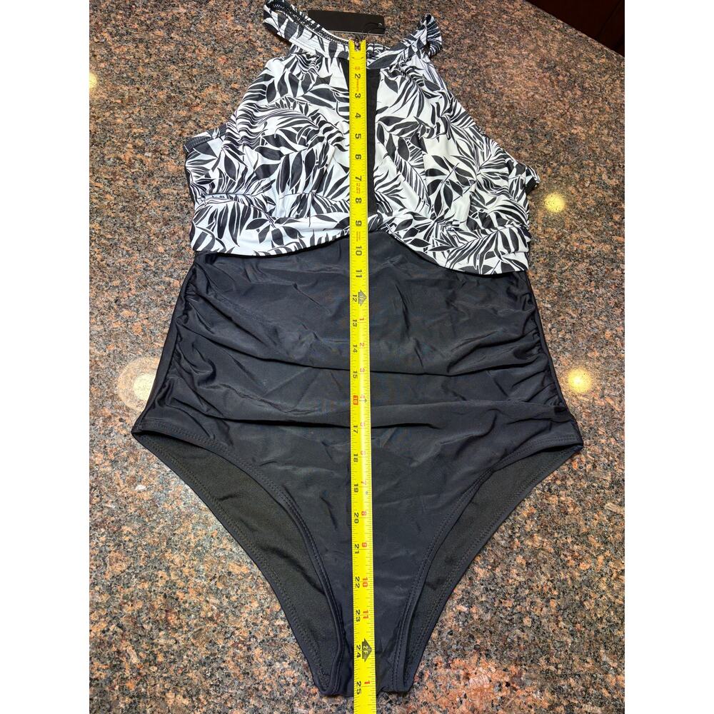 Tempt Me Black White One Piece High Neck Tummy Control Bathing Suit Size M NWT - Picture 10 of 16